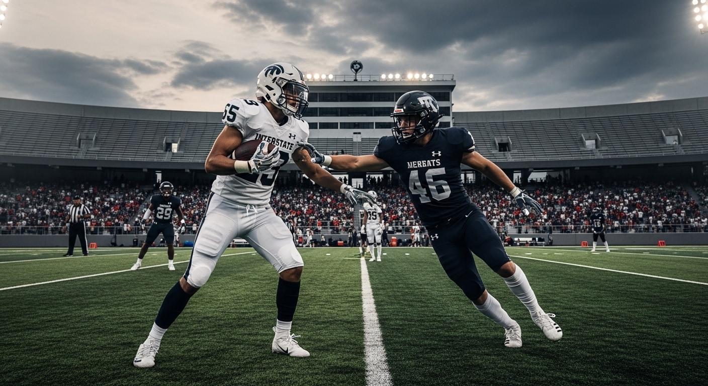 Graphic illustrating interstate high school football schedule planning across regions
