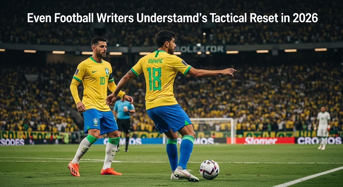 Brazilian football teams in a 2026 tactical setup on a sunlit pitch.