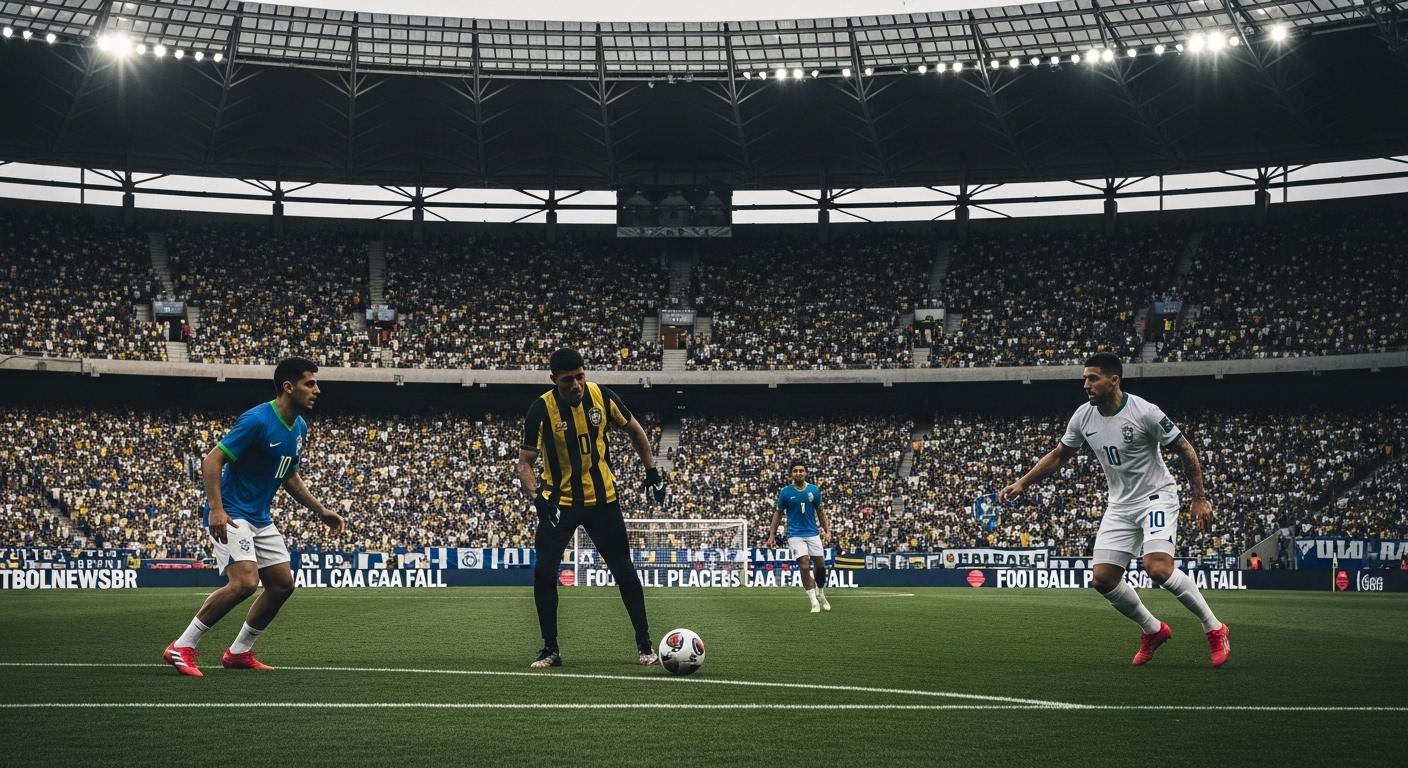 Brazilian football analyst reviewing cross-border data on Football Places CAA Fall in a newsroom