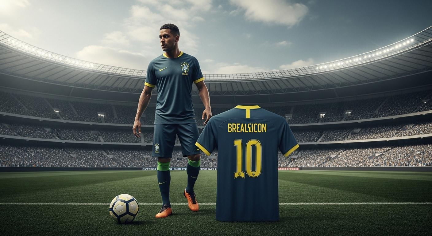 Brazilian national team jersey, Canarinho icon, yellow and green color palette, modern fabric texture
