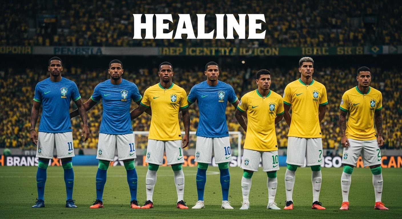 Editorial close-up of Brazil national team jersey with crest on textured fabric.