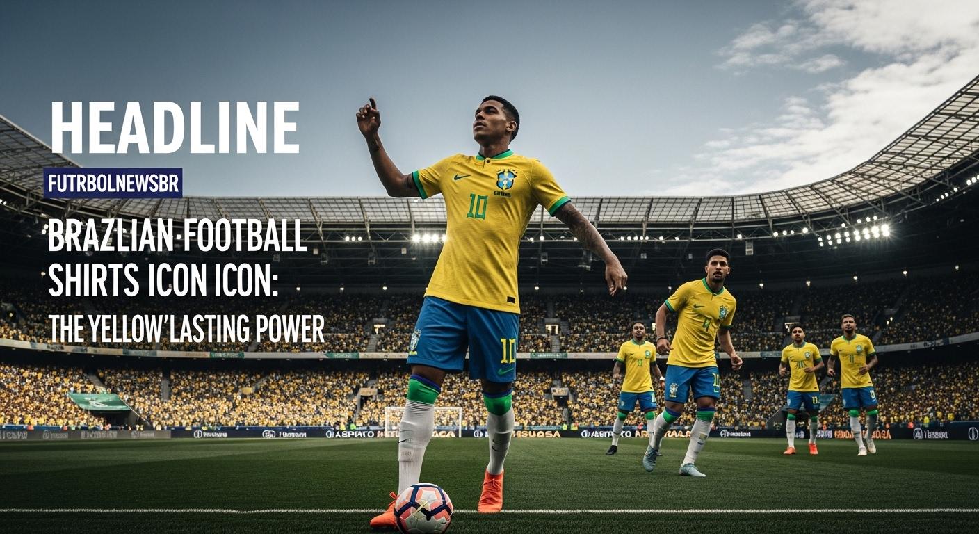Collage of iconic Brazilian football shirts, yellow and blue, spanning vintage to modern designs