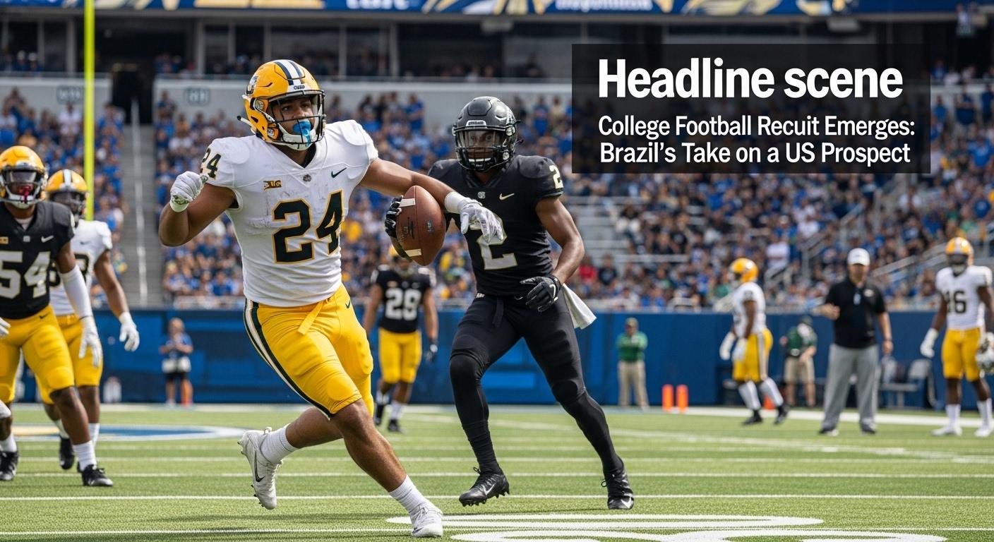 Brazilian offensive tackle recruit training on a field, college recruitment context
