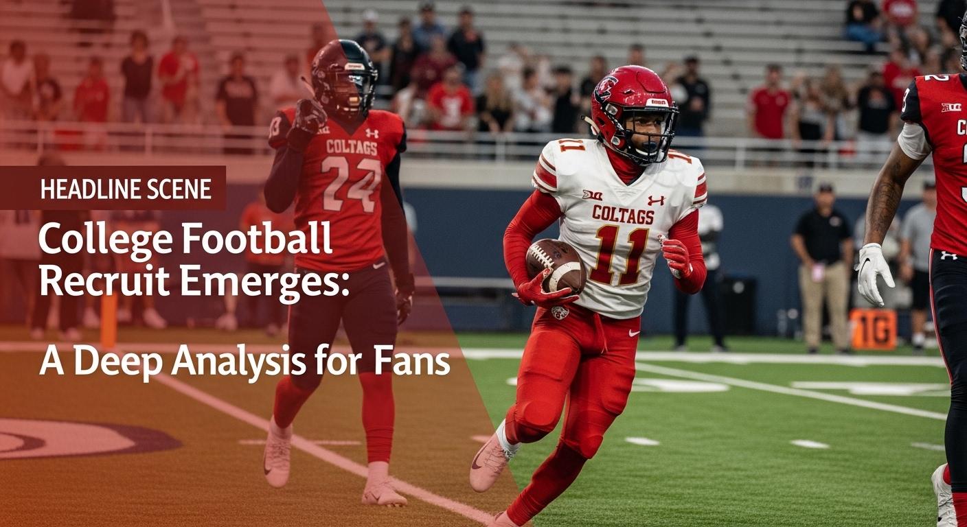 College football recruit poised on the field with Brazilian flag color cues in the background.